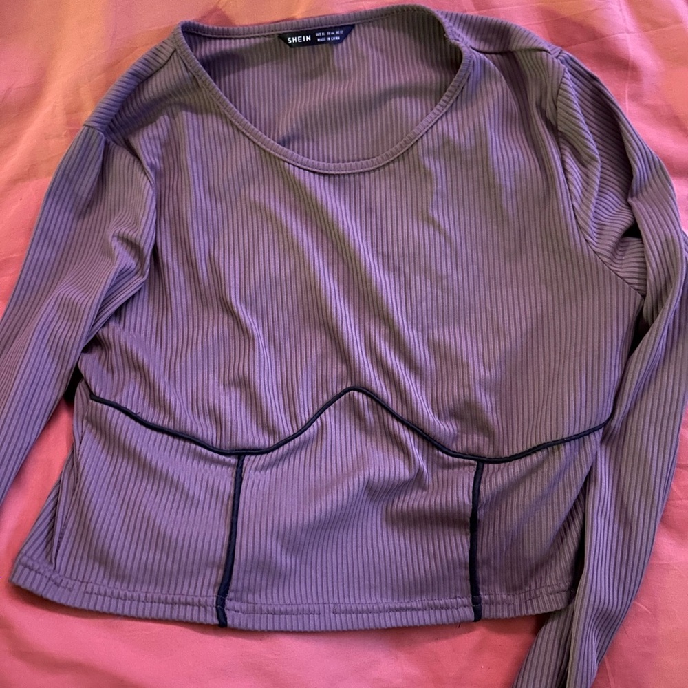 SHEIN Brown Ribbed Long Sleeve Top